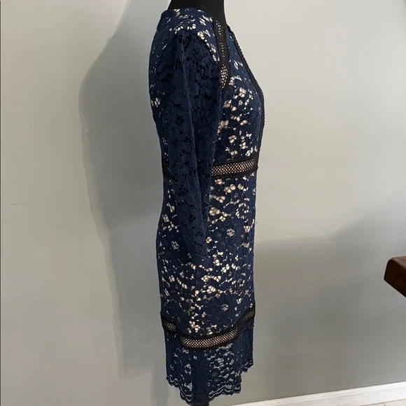 Flawless Vince Camuto Navy Lace Long Sleeve Dress - Picture 2 of 10